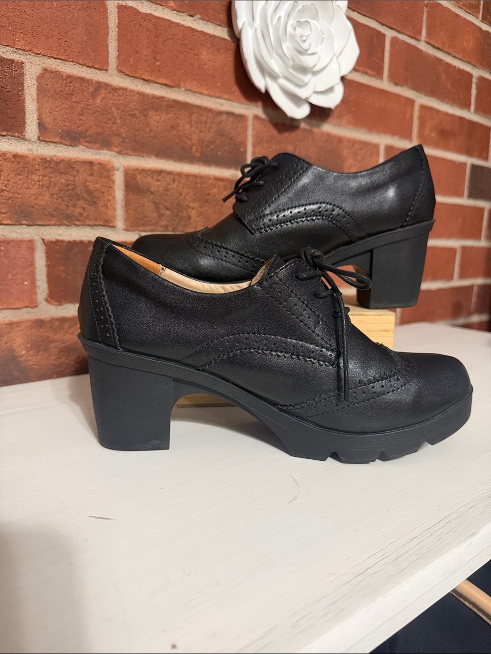 Leather Classic Lace Up Platform Chunky Mid-Heel Oxford Dress Pump Shoes